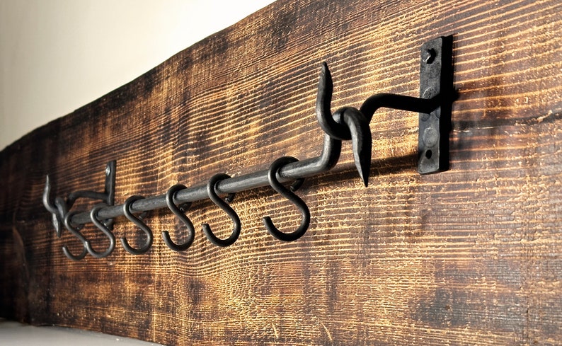 iron hook rail | metal Kitchen Hooks | Sliding Cup Hooks | Pan Rack | Sliding Cup Loop | Black mug holder | Wrought iron | hand forged | Beautiful hanger | Housewarming present | quality handmade | blacksmith made | looks unique |  Beautiful house