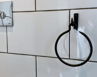 RTZEN Anello Porta Asciugamani A Triangolo Nero Opaco - In Ferro Battuto, Per Bagno E Cucina, Stile Fattoria
