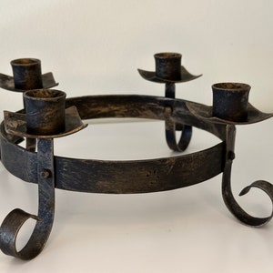 Vintage Metal Candle Ring - Round 4 Taper Candle Holder - Metal Circle Ring - Rustic Metal Table Decor - Centrepiece Iron candle holder