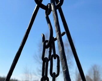 Camp Tripod Rack and Wrought iron chain with hook