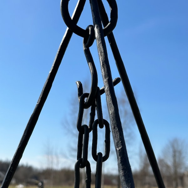 Camp Trépied Rack et chaîne en fer forgé avec crochet