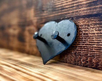Hand Forged Heart Hook, Wrought Iron Anniversary Gift
