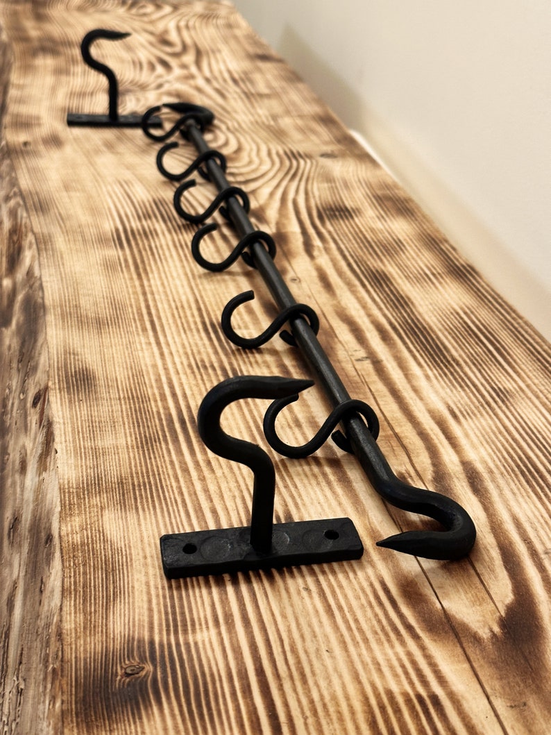 iron hook rail | metal Kitchen Hooks | Sliding Cup Hooks | Pan Rack | Sliding Cup Loop | Black mug holder | Wrought iron | hand forged | Beautiful hanger | Housewarming present | quality handmade | blacksmith made | looks unique |  Beautiful house