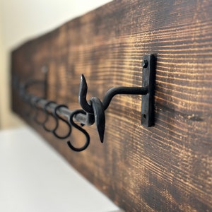 iron hook rail	metal Kitchen Hooks	Sliding Cup Hooks	Pan Rack	Sliding Cup Loop	Black mug holder	Wrought iron	hand forged	Beautiful hanger	Housewarming present	quality handmade	blacksmith made	looks unique