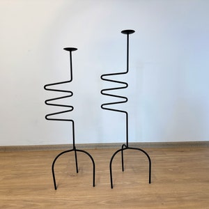 Wrought Iron Wavy Set Of Two Floor Standing Candleholders. FREE SHIPPING included in price