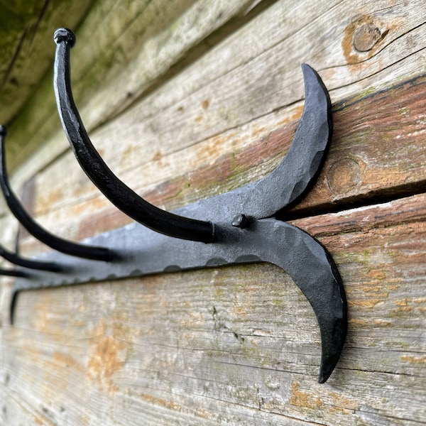 Handcrafted Forged Wrought Iron Coat Rack - Wall Mounted with 4 Hooks - Rustic Home Organization