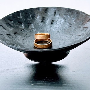6th Wedding Anniversary gift - Medium jewellery bowl for her - Forged Iron dish - Hand Stamped Ring Dish - personalised Iron Gift for him