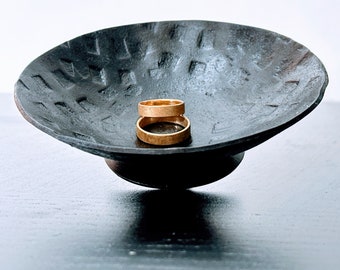 Hand Forged Iron Ring Dish – 6th Anniversary Gift, Rose Stamp