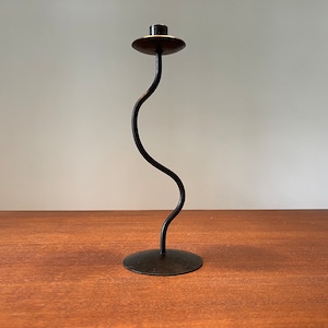 Handmade wrought iron forged standing type goldenblack candlestick. Blacksmit made candle holder