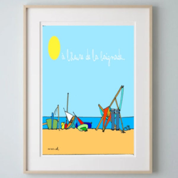 AFFICHE originale humoristique et champêtre "baignade". Cette décoration murale est idéale pour un cadeau original, un anniversaire