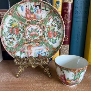Vintage Rose Medallion Cup and Saucer | Hand-Painted Porcelain | Famille Rose China | Collectible Antique Teacup
