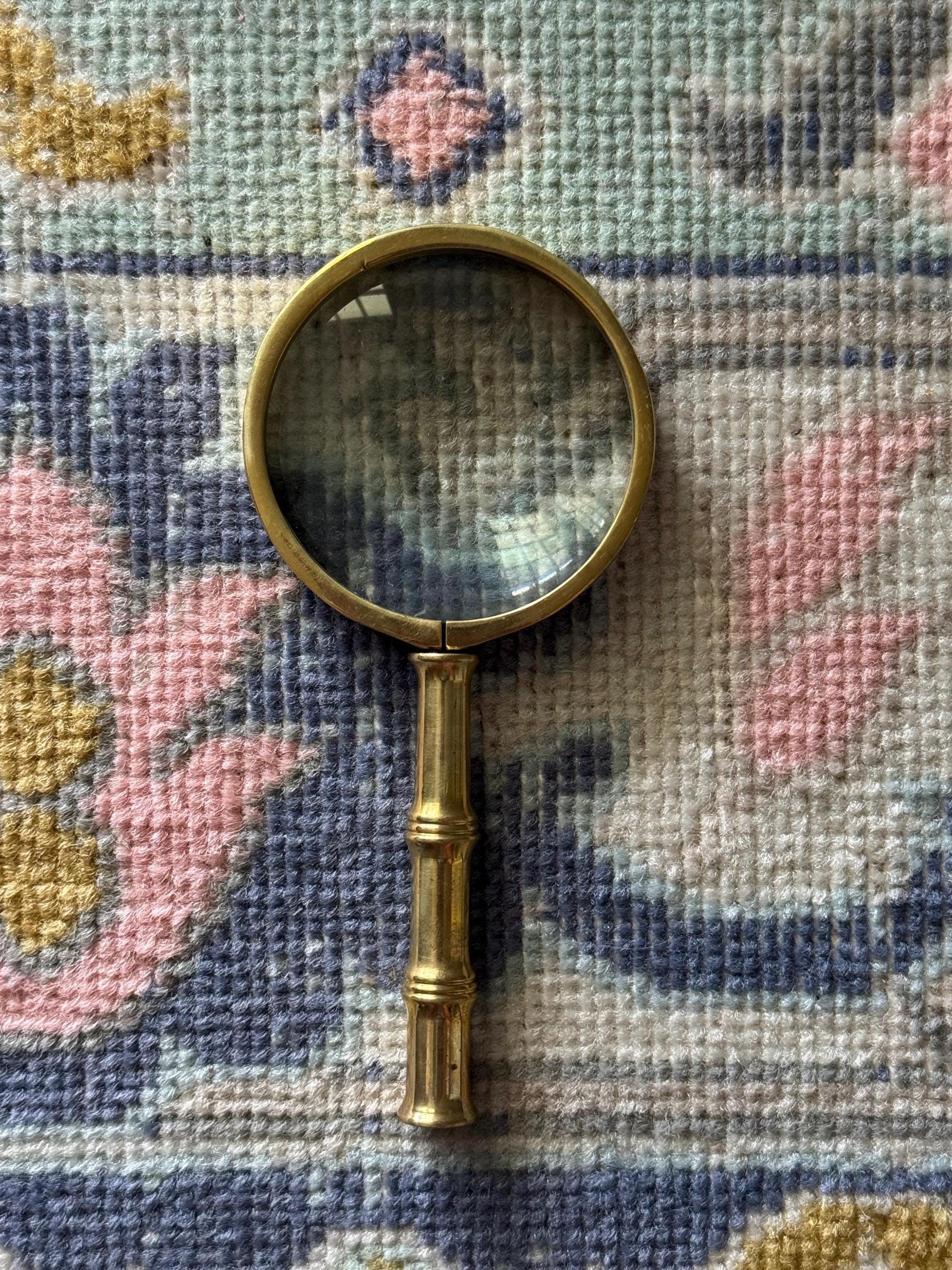Vintage Brass Bamboo Magnifying Glass | Hollywood Regency Desk Decor | Old World Office Accessory