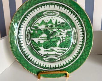 Antique Chinese Famille Verde Plate - Green Chinoiserie - Chinese Export 8.25”
