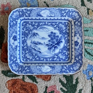 Vintage Blue and White Chinoiserie Rectangular Serving Tray - Chinoiserie Decor - 10.25”