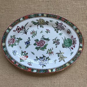 Vintage Rose Canton Platter | Hand-Painted Chinese Porcelain Serving Dish | Famille Rose Decorative Plate | Collectible Asian Decor