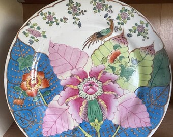 Plato de hojas de tabaco Chinoiserie vintage de 12"