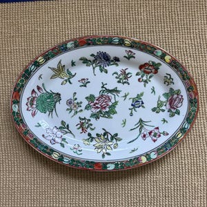 Vintage Rose Canton Platter | Hand-Painted Chinese Porcelain Serving Dish | Famille Rose Decorative Plate | Collectible Asian Decor