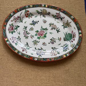 Vintage Rose Canton Platter | Hand-Painted Chinese Porcelain Serving Dish | Famille Rose Decorative Plate | Collectible Asian Decor