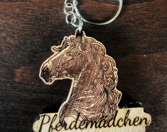 Keychain horse girl for girlfriend daughter as a Valentine's Day gift made of wood for riders and horse fans