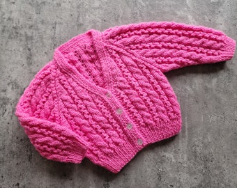 3-6M Personalised hand knitted Pink cardigan