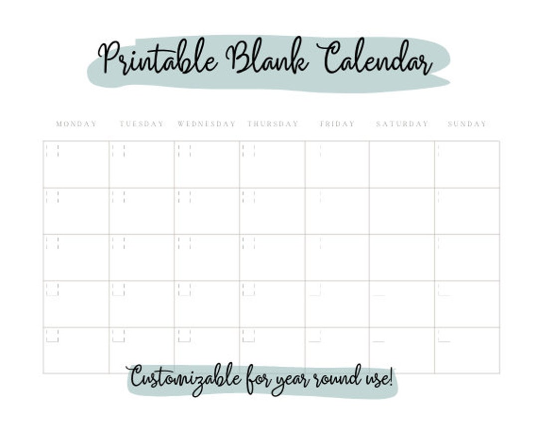 Blank PDF Calendar Download, Digital Reusable Calendar and to Do List 