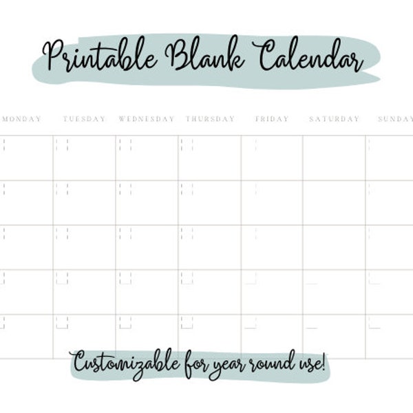 Blank PDF Calendar Download, Digital Reusable Calendar and To Do List, Customizable Calendar, Year Round Calendar Template, Blank Template