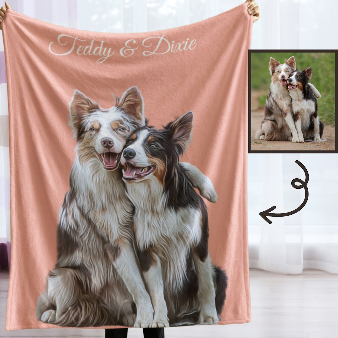 Custom Blanket With Dog Cat, Personalized Dog Name Blanket, Custom