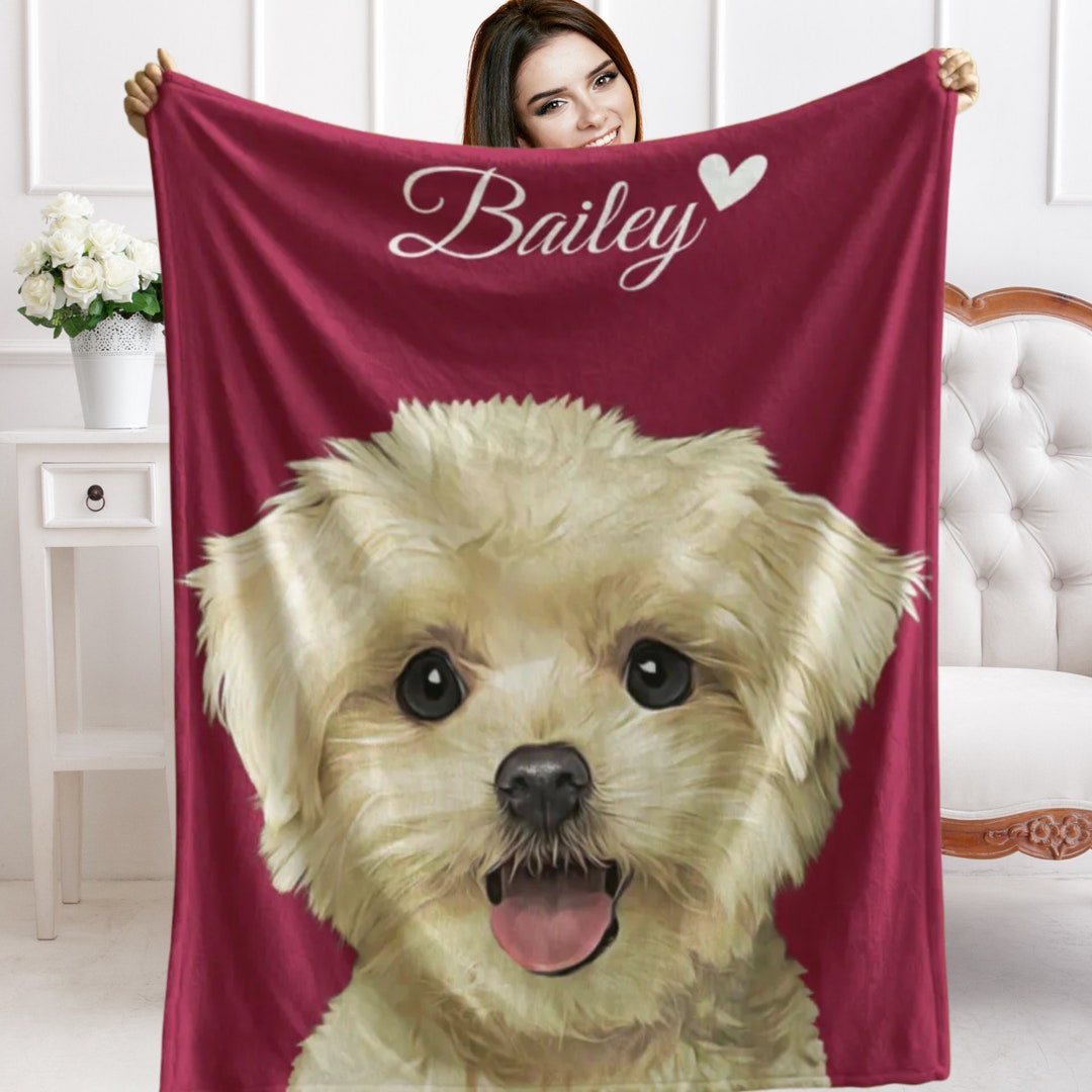 Custom Blanket With Dog Cat, Personalized Dog Name Blanket, Custom