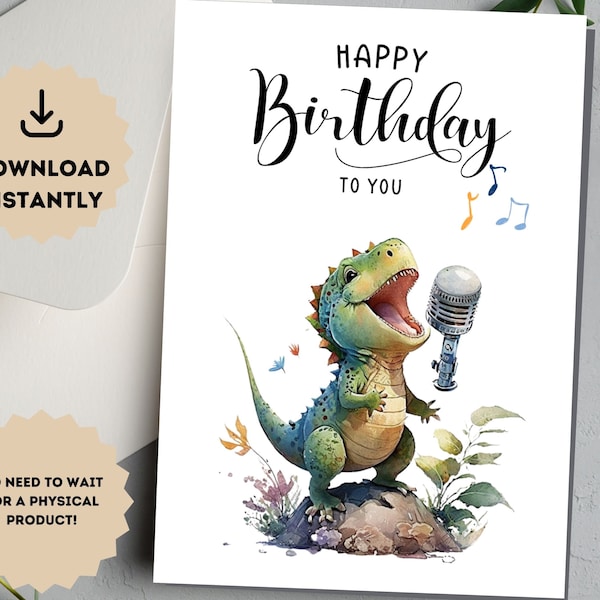 Dinosaur Birthday Card,  T-Rex Birthday Card Singing, T-rex card, Funny Dinosaur Cards, Funny Birthday Card, Cards for kids