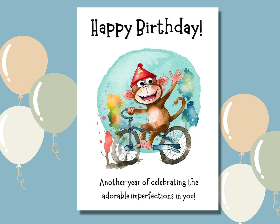 Monkey Birthday Card Funny Birthday Card Cute Animal Birthday Card Printable Funny Birthday Card