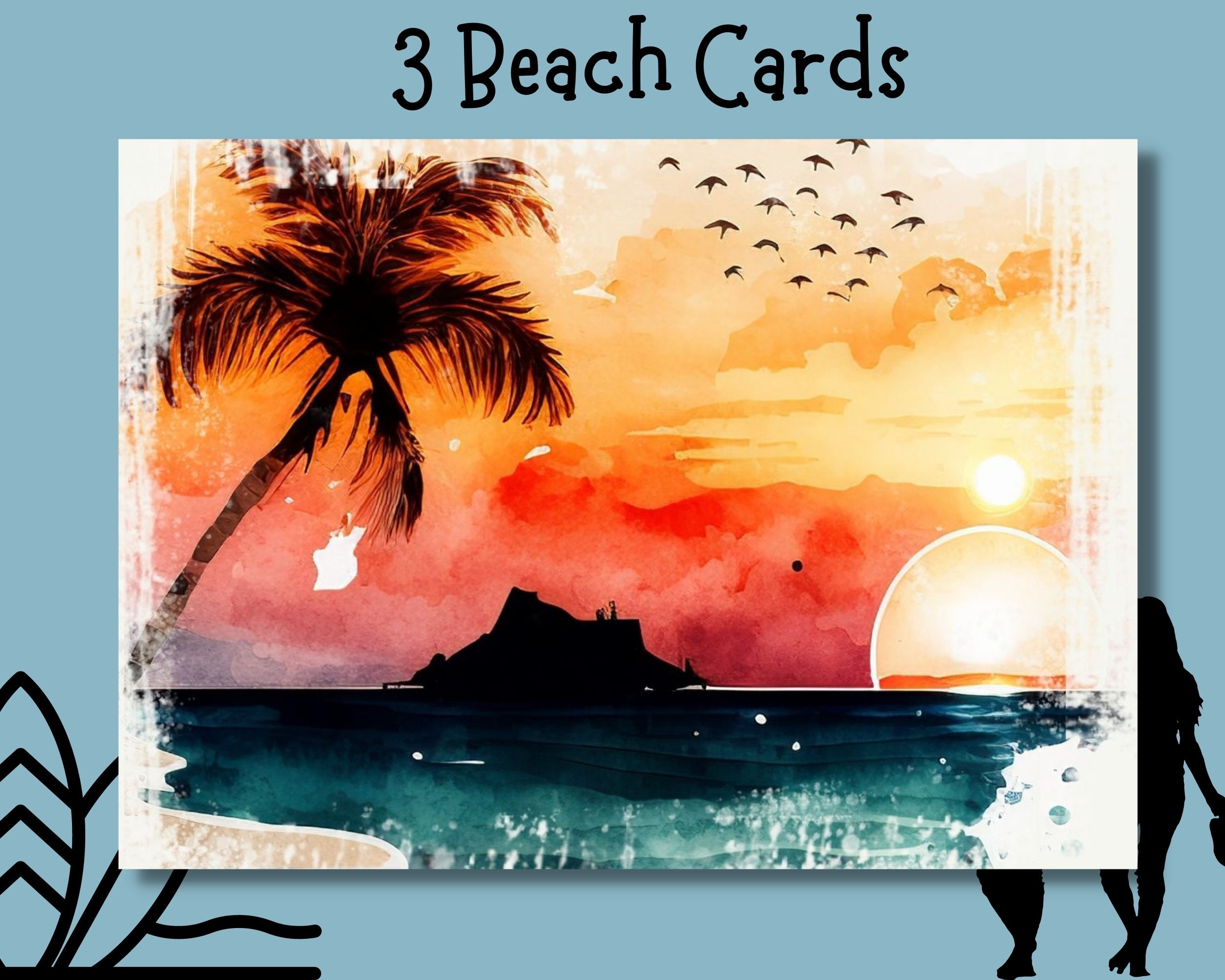 3 Beach Greeting Card Digital Cards Summer Greeting Card Beach Birthday