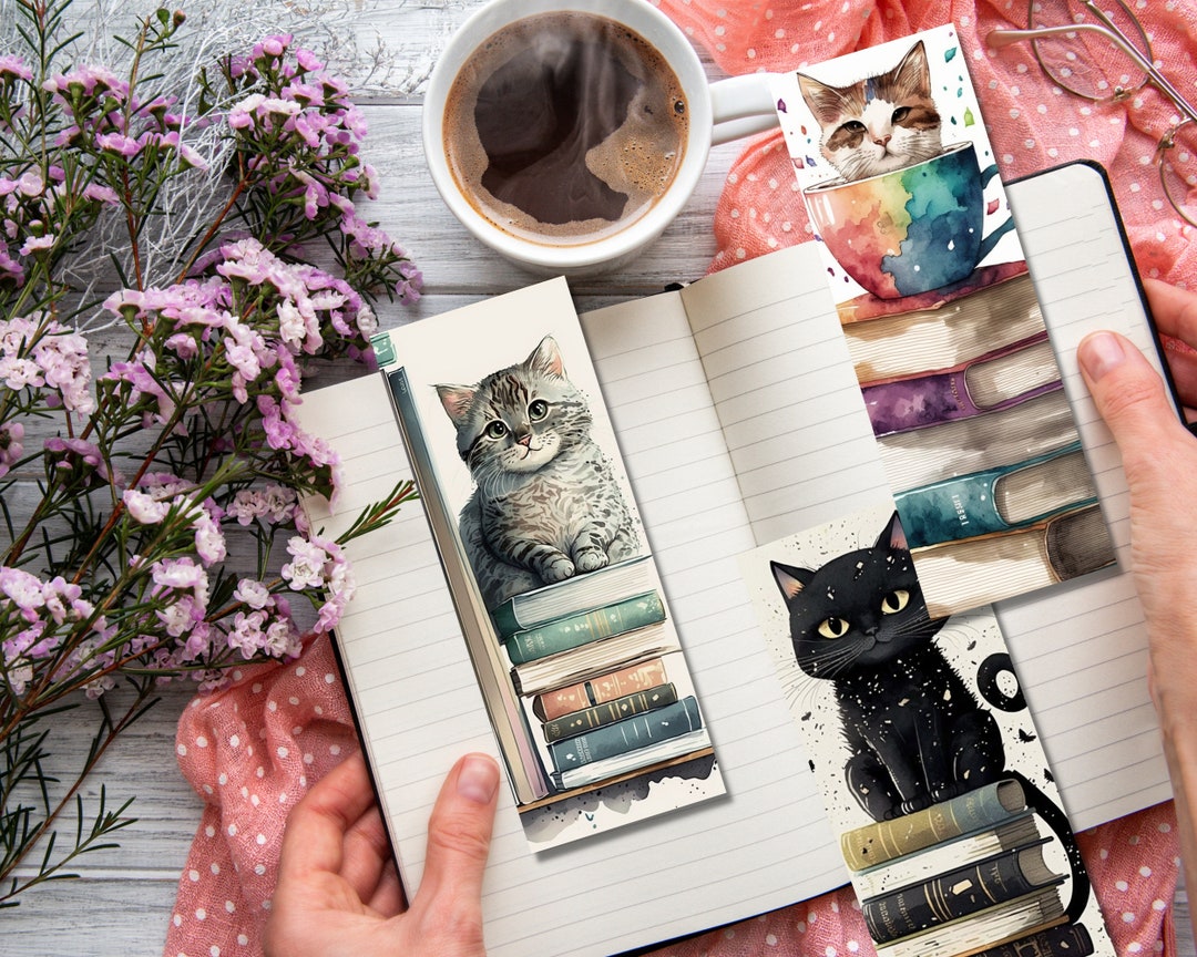 Cat Bookmark Cute Bookmark Cute Cat Bookmark Cat Watercolor Etsy