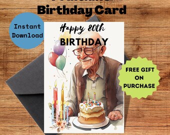 80th Birthday PRINTABLE Birthday Card, 1944 Year You Were Born, Digital