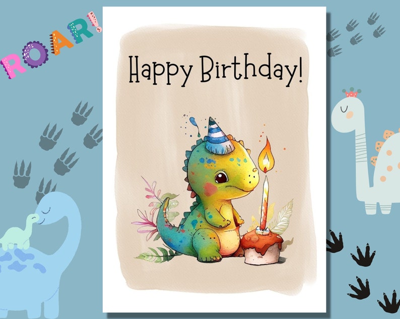 Dinosaur Birthday Card Digital Dinosaur Card Cute Dinosaur - Etsy