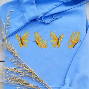 Yellow Butterflies Embroidered Hoodie, Embroidered Butterfly Hoodie, Butterfly Hooded Sweatshirt Unisex, Butterfly Sweater Gift for Her!