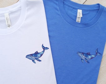 Embroidered Blue Whale Tee: Unisex Cotton Marine Life T-Shirt