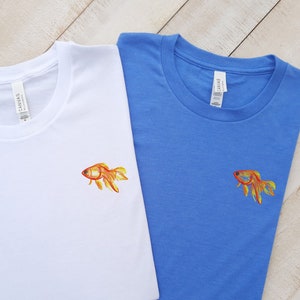 Goldfish Embroidered T-shirt Gift, Custom Embroidered Fish T-shirt, Embroidered Goldfish Tee, Goldfish T-shirt Unisex, Aquarist T-Shirt!