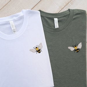 Cute Bee Embroidered T-shirt, Unisex Crewneck T-shirt, Bee Lover T-shirt, Themed Gifts Bee, Custom Embroidered Bee T-shirt Gift for Friend!