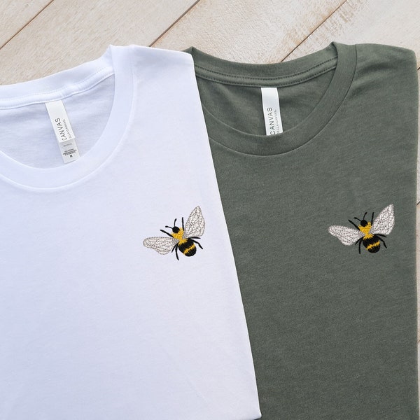 Cute Bee Embroidered T-shirt, Unisex Crewneck T-shirt, Bee Lover T-shirt, Themed Gifts Bee, Custom Embroidered Bee T-shirt Gift for Friend!