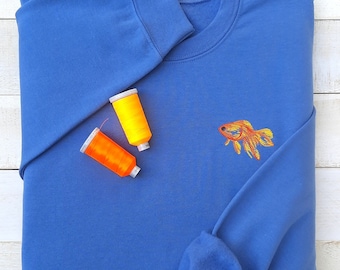 Embroidered Goldfish Sweatshirt, Unisex Aquarist Gift