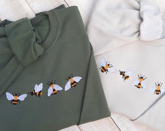 Embroidered Bees Sweatshirt: Unisex Crew Neck Bee Lover Gift