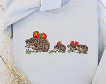 Embroidered Hedgehog Sweatshirt: Cottagecore Woodland Animal Apparel