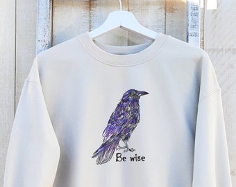 Raven Embroidered Sweatshirt: Unisex Crow Crewneck