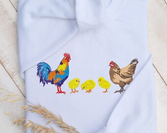 Embroidered Chicken Family Sweatshirt: Unisex Crewneck