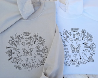 Embroidered Mushroom Sweatshirt: Unisex Crewneck with Graphic Design