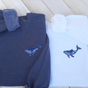 Blue Whale Embroidered Sweatshirt, Embroidered Whale Sweatshirt, Cute Whale Crewneck Unisex, Ocean Animal Sweatshirt Gift for Whale Lover!