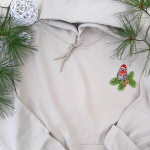 Bullfinch Embroidered Hoodie, Embroidered Bullfinch Hoodie, Winter Bird Hoodie Gift for Friend, Christmas Hooded Sweatshirt Unisex Fleece!