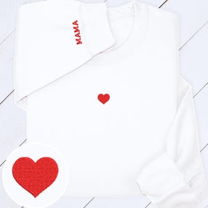 Mini Heart Embroidered Crewneck with Custom Sleeve Name, Personalized Gift, Valentine Hoodie, Valentine Day Gift, Love Sweatshirt