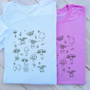 Custom Embroidered Mushrooms T-shirt, Mushrooms Embroidered T-shirt Gift for Mushrooms Lover, Unisex Crewneck Botanical T-shirt Mushrooms.