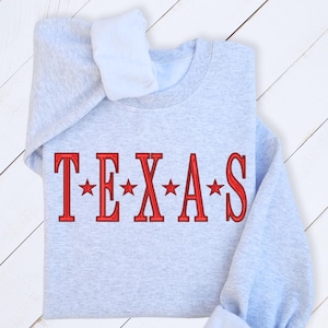 Texas Hoodie & Sweatshirt with Western Font Embroidery, Bold State Pride Gift, Southern Style Unisex Top, Lone Star Inspired Apparel